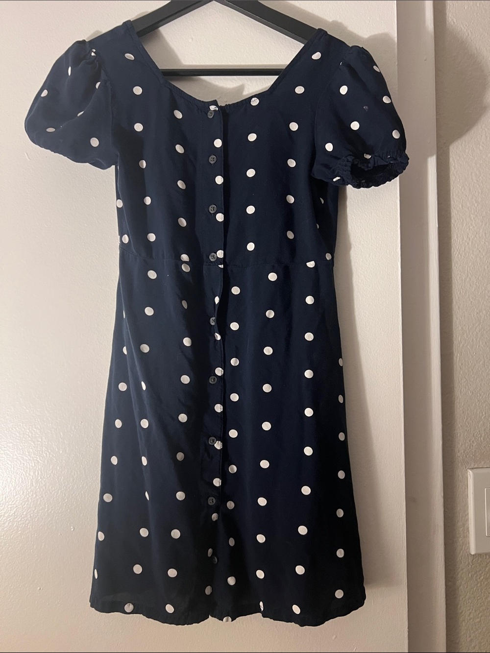 Navy Polka Dot Button-Front Dress | Girls Large 10–12